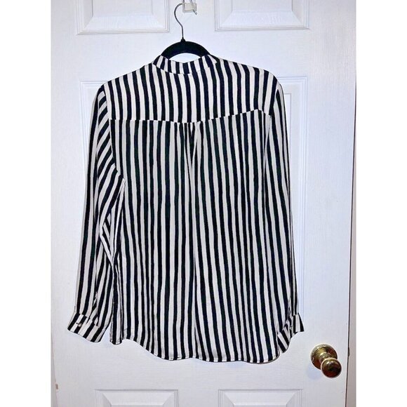 MAJE Black Ivory Striped Long Sleeve Hidden Button Blouse Sz 3/ L - Picture 8 of 13